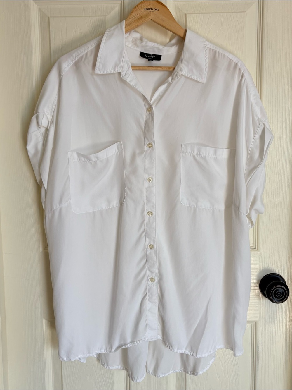 Lord & Taylor White Women's Button-Down Camp Shirt with Chest Pockets